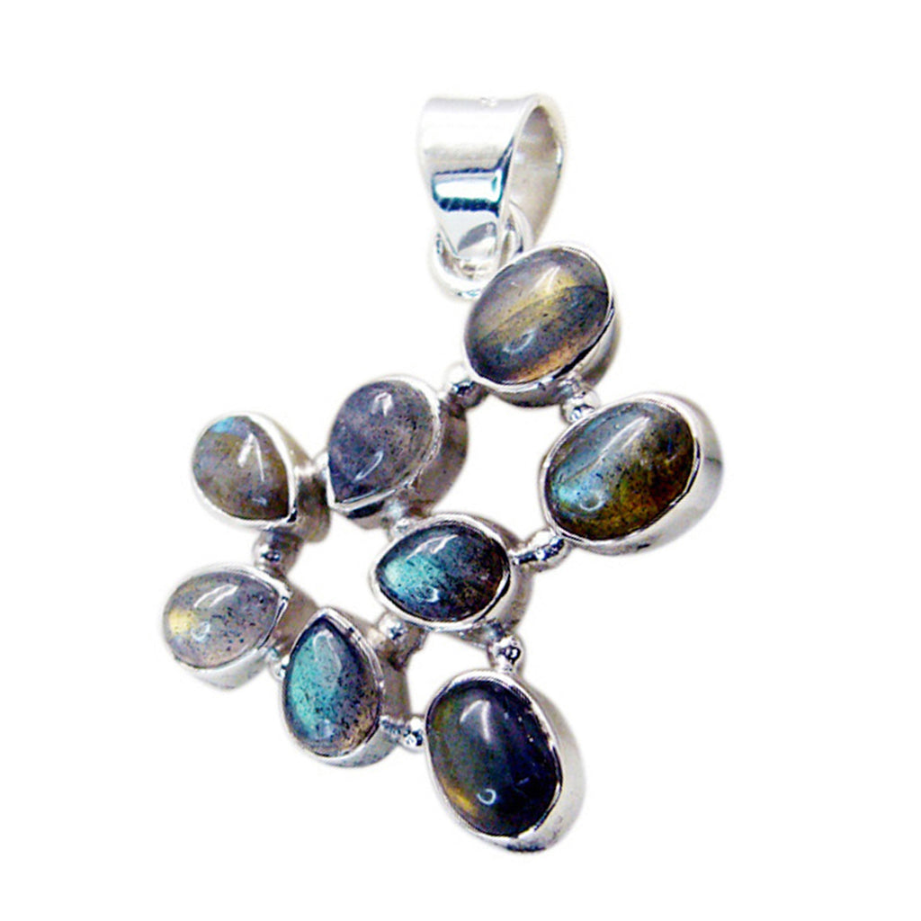 Labradorite Featherlight Russian Sterling Silver multiple Grey Pendant