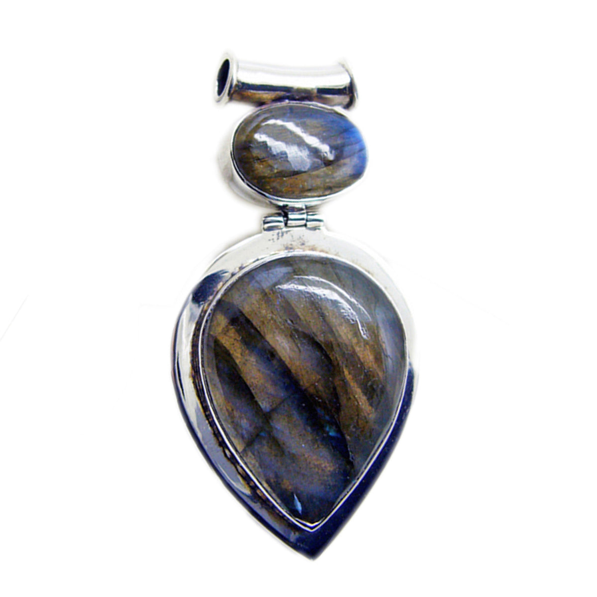 Labradorite Edgy American Sterling Silver Toi et Moi Grey Pendant