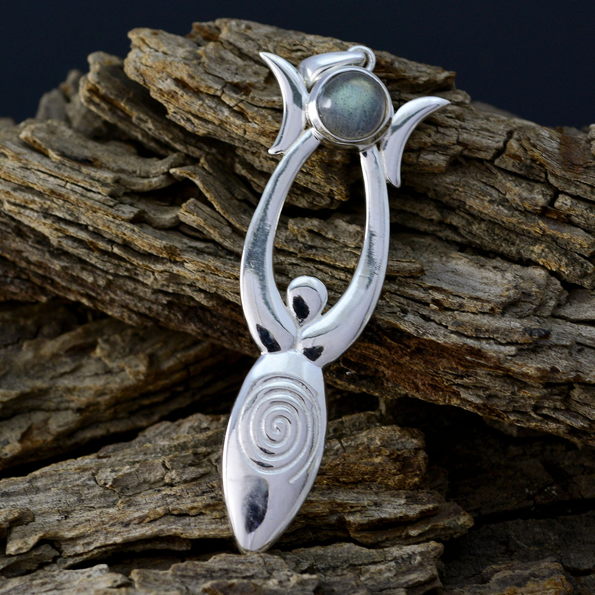 Labradoriet kleine Franse zilveren solitaire Emilia Love Gray hanger sieraden Secundaire afbeelding