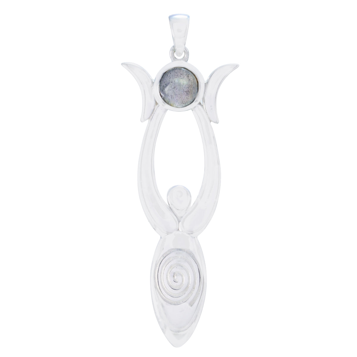 Labradorite Tiny French Silver Solitaire Grey Pendant