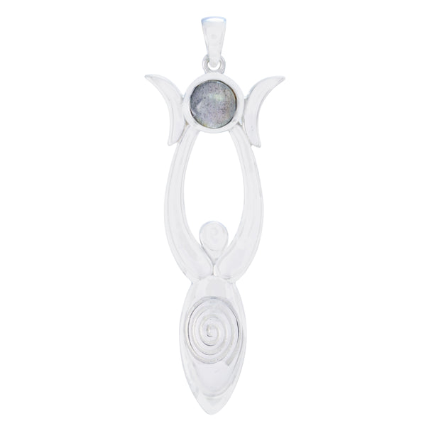 Labradorite Tiny French Silver Solitaire Grey Pendant