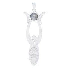 Labradorite Tiny French Silver Solitaire Grey Pendant