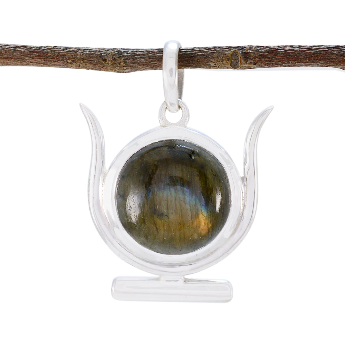 Labradorite Dainty French Silver Solitaire Grey Pendant Immagine principale del prodotto