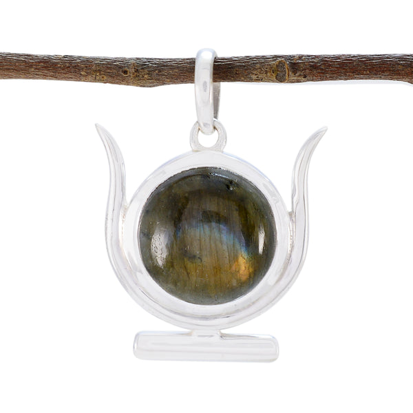 Labradorite Dainty French Silver Solitaire Grey Pendant