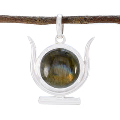 Labradorite Dainty French Silver Solitaire Grey Pendant