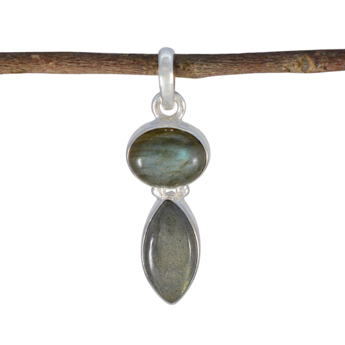 Labradorite Whisper-thin Latin American Silver Toi et Moi Grey Pendant Hoofdafbeelding