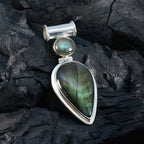 Labradorite Statement Egyptian 925 Silver Toi et Moi Yasmine Artisan Gray Pendant Jewelry