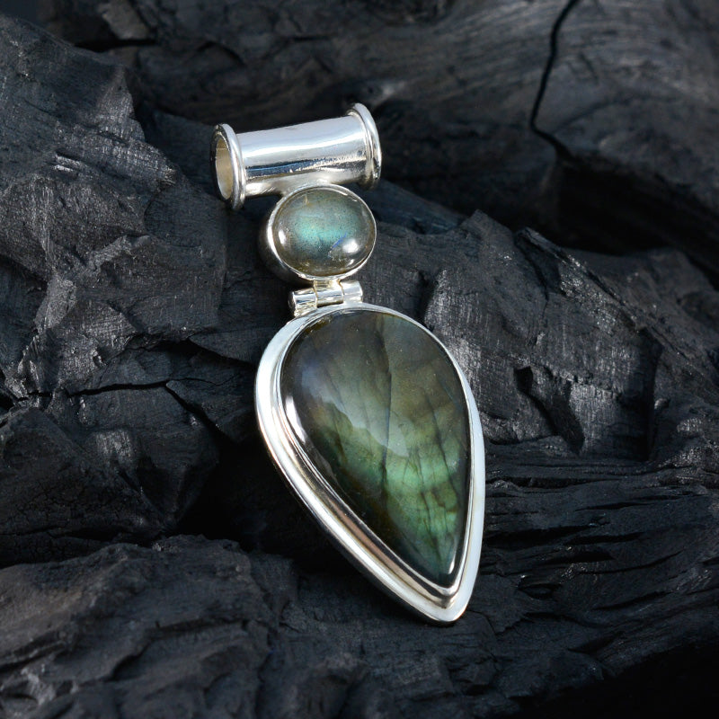 Labradorite Statement Egyptian 925 Silver Toi et Moi Yasmine Artisan Gray Pendant Jewelry