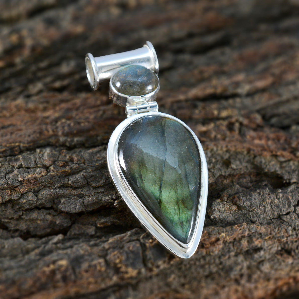 Labradorite Statement Egyptian 925 Silver Toi et Moi Yasmine Artisan Gray Pendant Jewelry