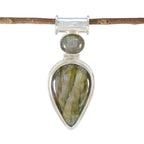 Labradorite Statement Egyptian 925 Silver Toi et Moi Grey Pendant