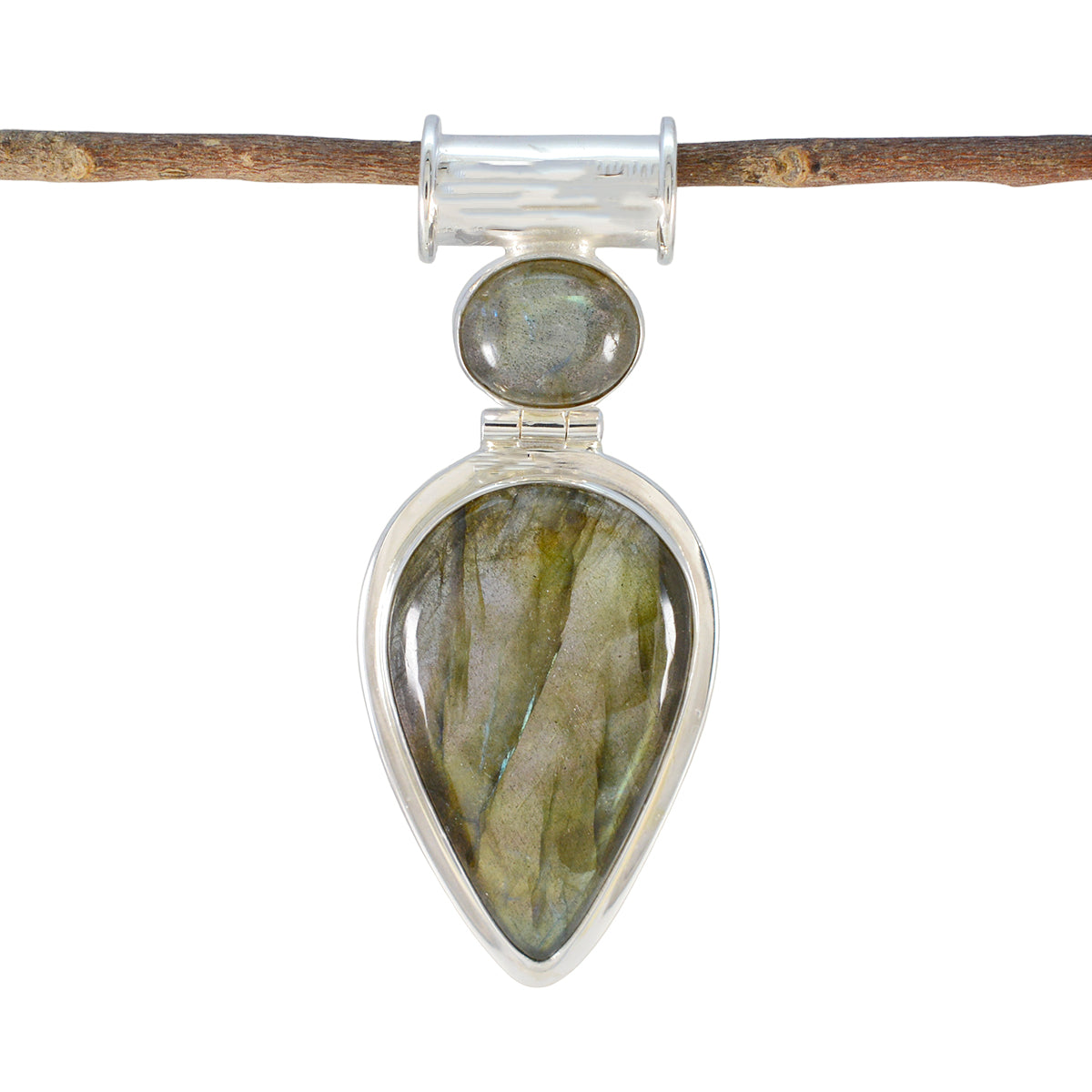 Labradorite Statement Egyptian 925 Silver Toi et Moi Grey Pendant