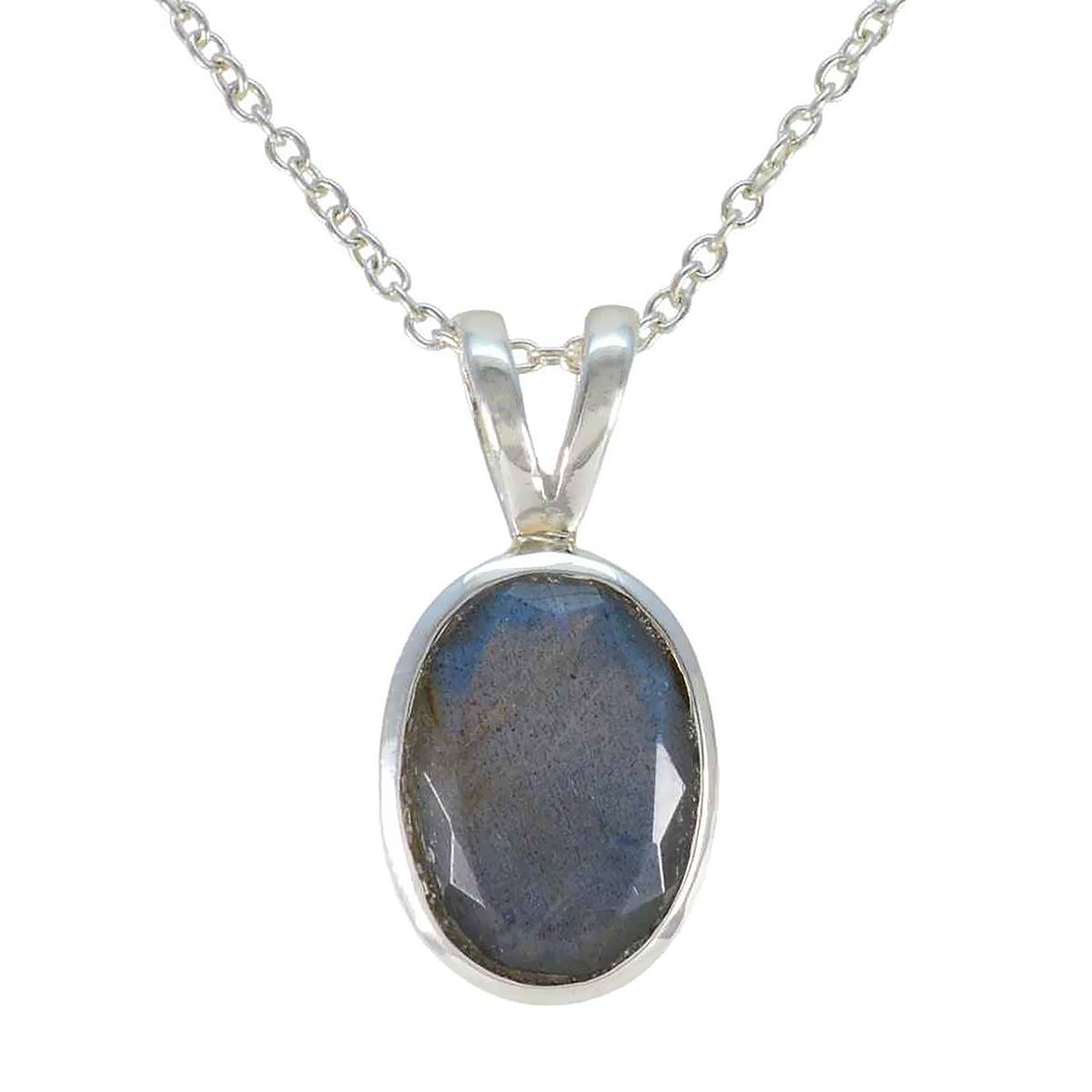 Labradorite Classic Russian Sterling Silver Solitaire Grey Pendant