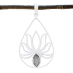 Labradorite Dainty French 925 Silver Solitaire Grey Pendant