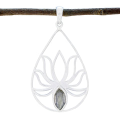 Labradorite Dainty French 925 Silver Solitaire Grey Pendant