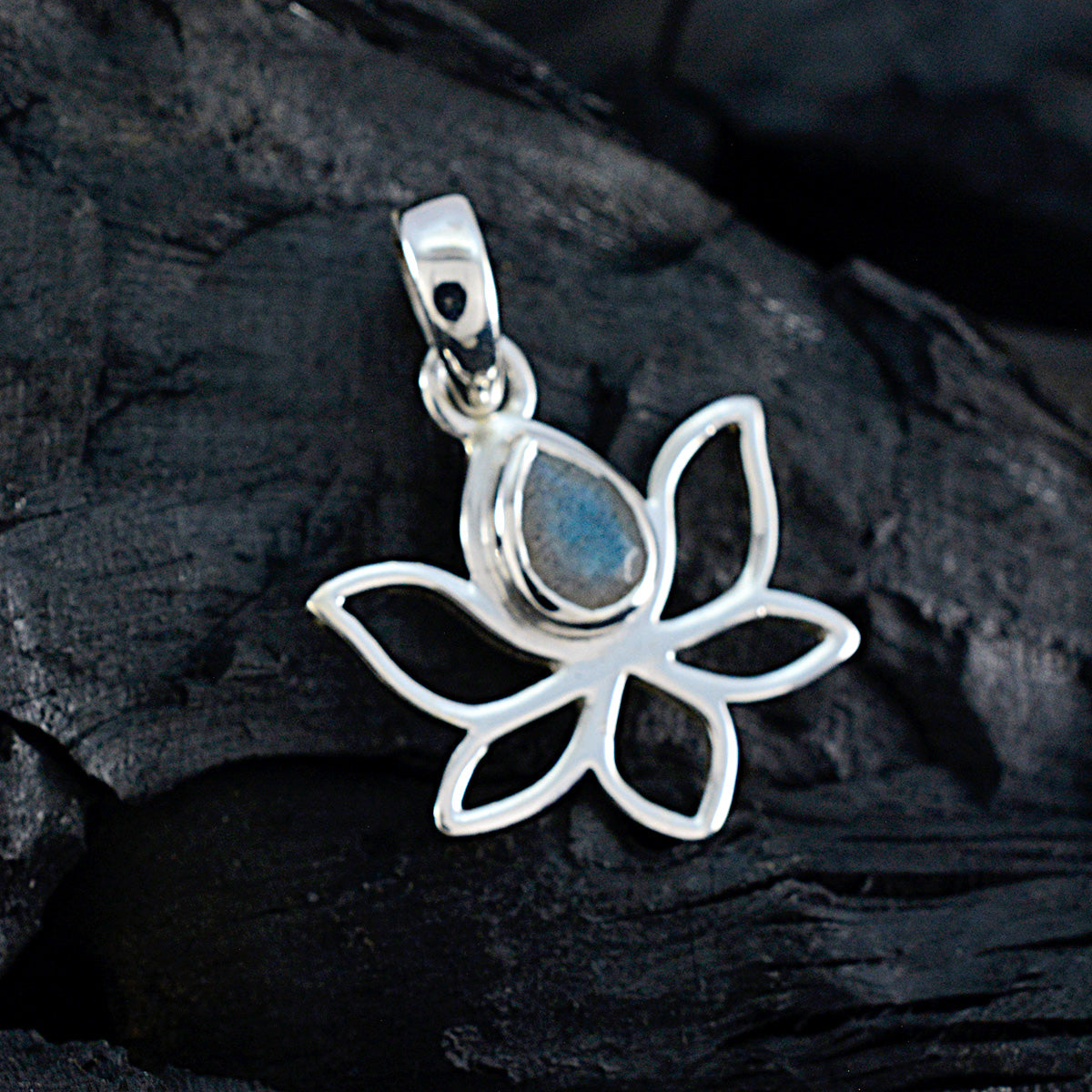 Labradorite Delicate German 925 Silver Solitaire Ida Rope-Wire Gray Pendant Jewelry