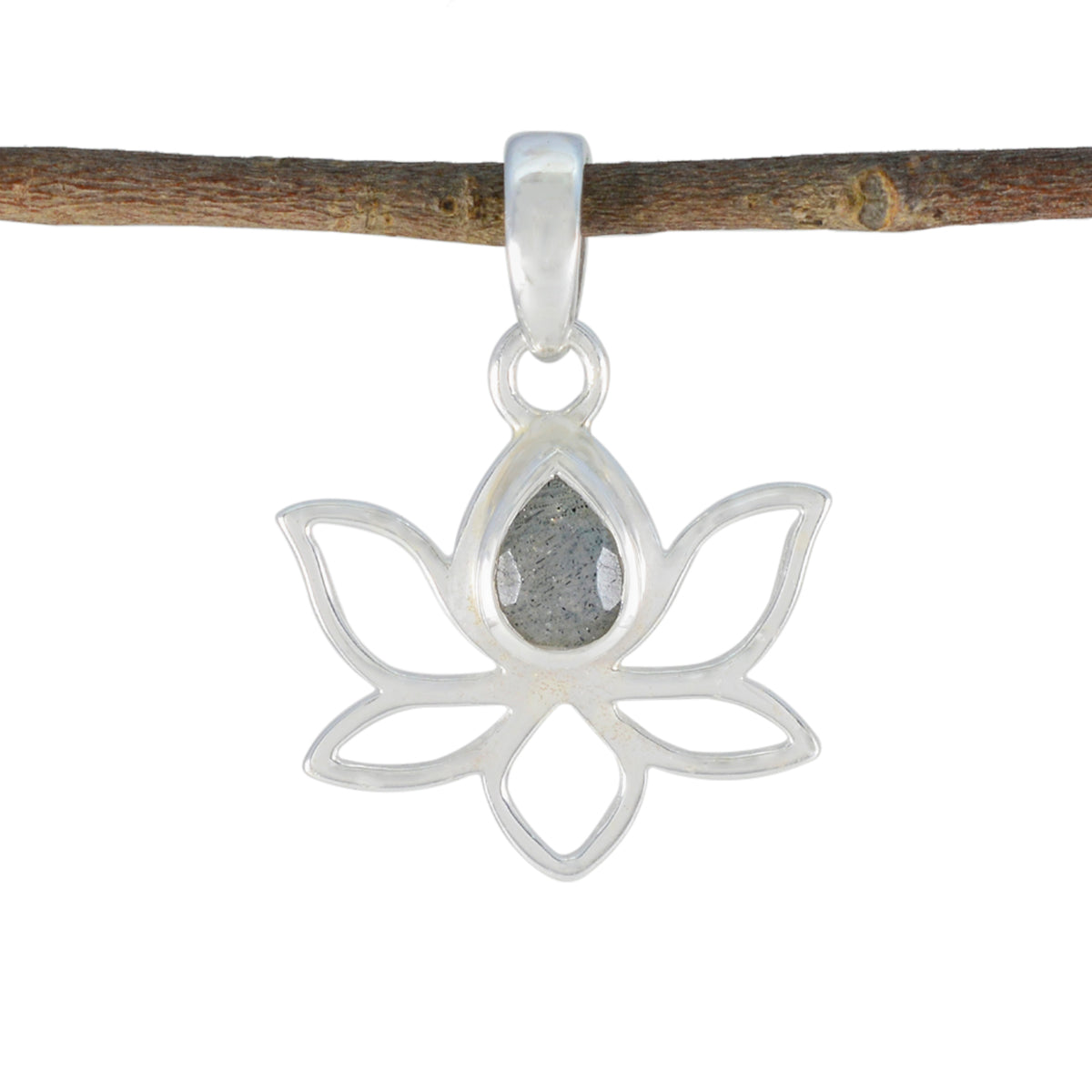 Labradorite Delicate German 925 Silver Solitaire Grey Pendant Immagine principale del prodotto