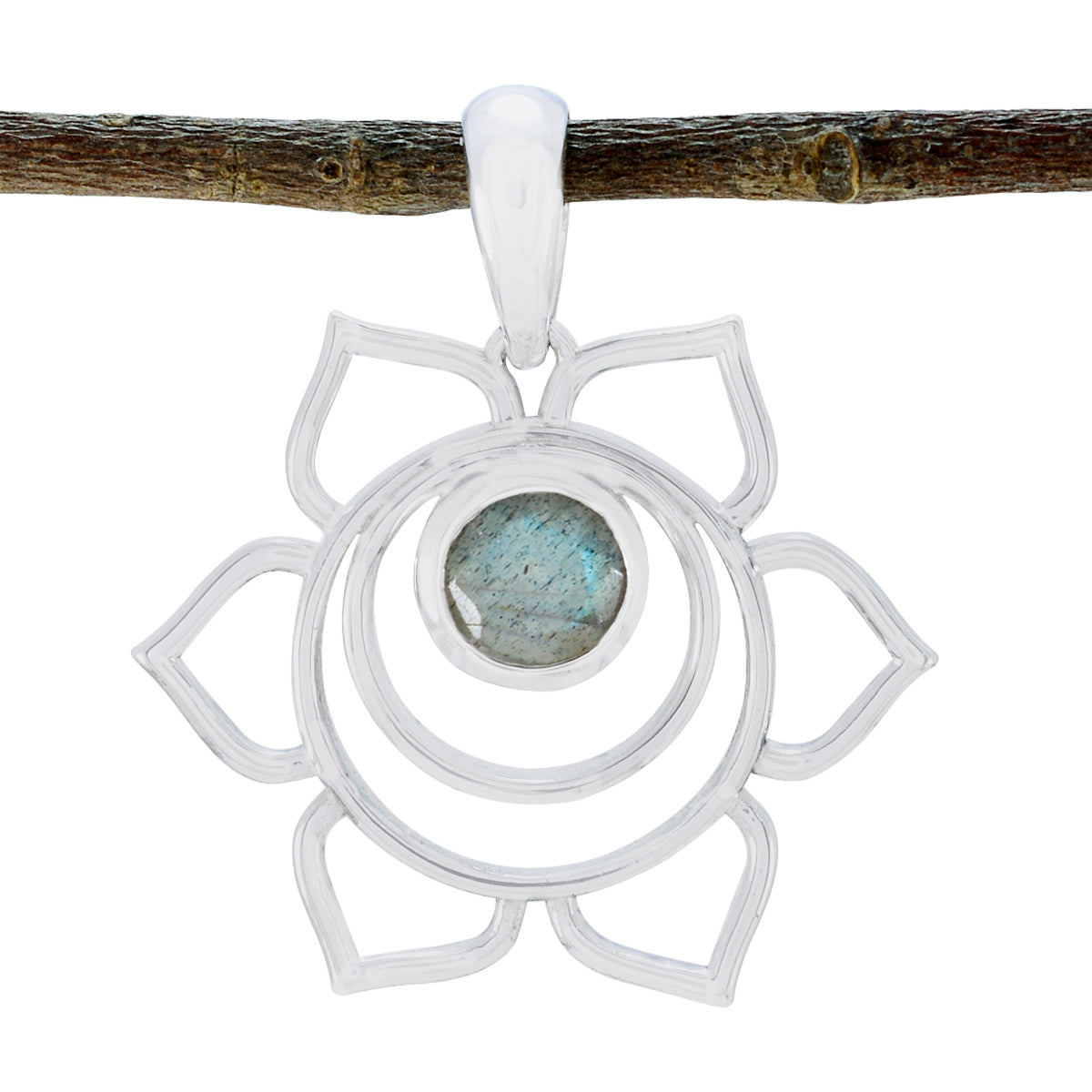 Labradorite Dainty French Silver Solitaire Grey Pendant Main image