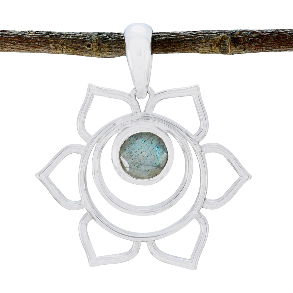 Labradorite Dainty French Silver Solitaire Grey Pendant
