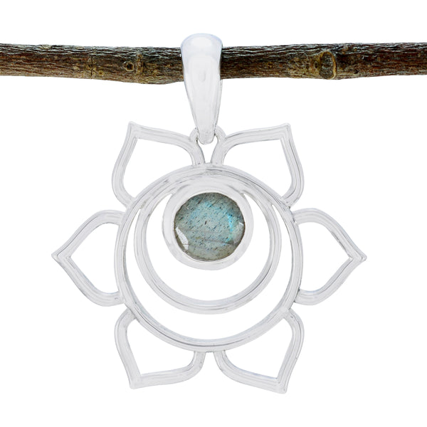 Labradorite Dainty French Silver Solitaire Grey Pendant