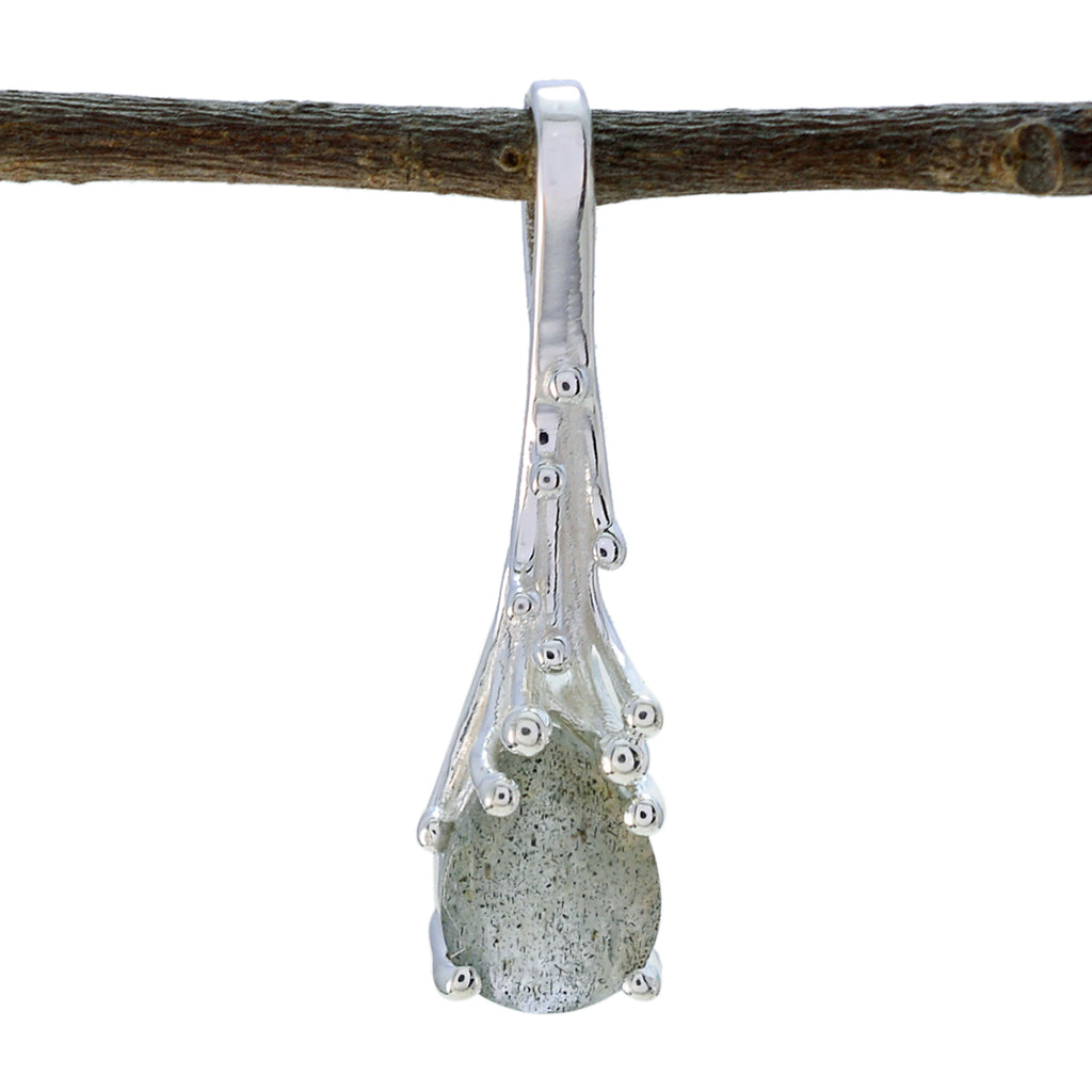 Labradorite Delicate German Silver Solitaire Grey Pendant