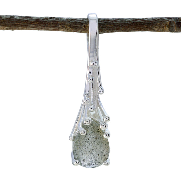 Labradorite Delicate German Silver Solitaire Grey Pendant