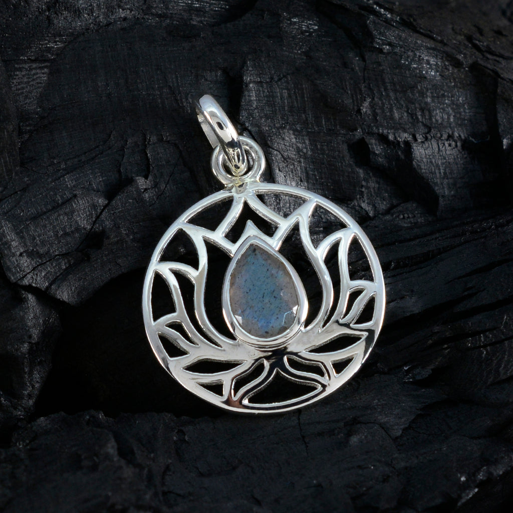 Labradorite Dainty Italian Sterling Silver Solitaire Claire Rope-Wire Gray Pendant Jewellery