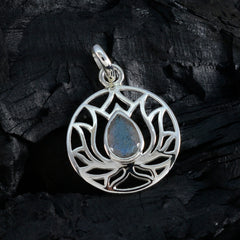 Pendentif délicat en argent sterling italien avec labradorite et solitaire, corde claire grise