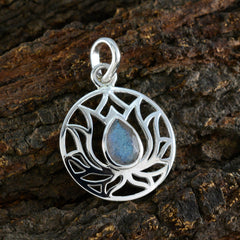 Pendentif délicat en argent sterling italien avec labradorite et solitaire, corde claire grise