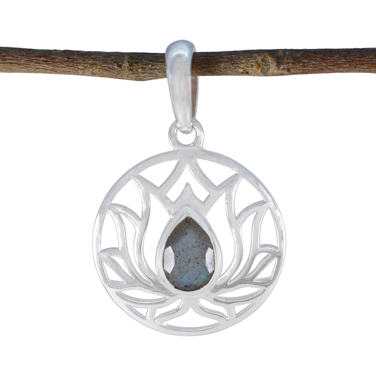 Labradorite Dainty Italian Sterling Silver Solitaire Grey Pendant Immagine principale del prodotto