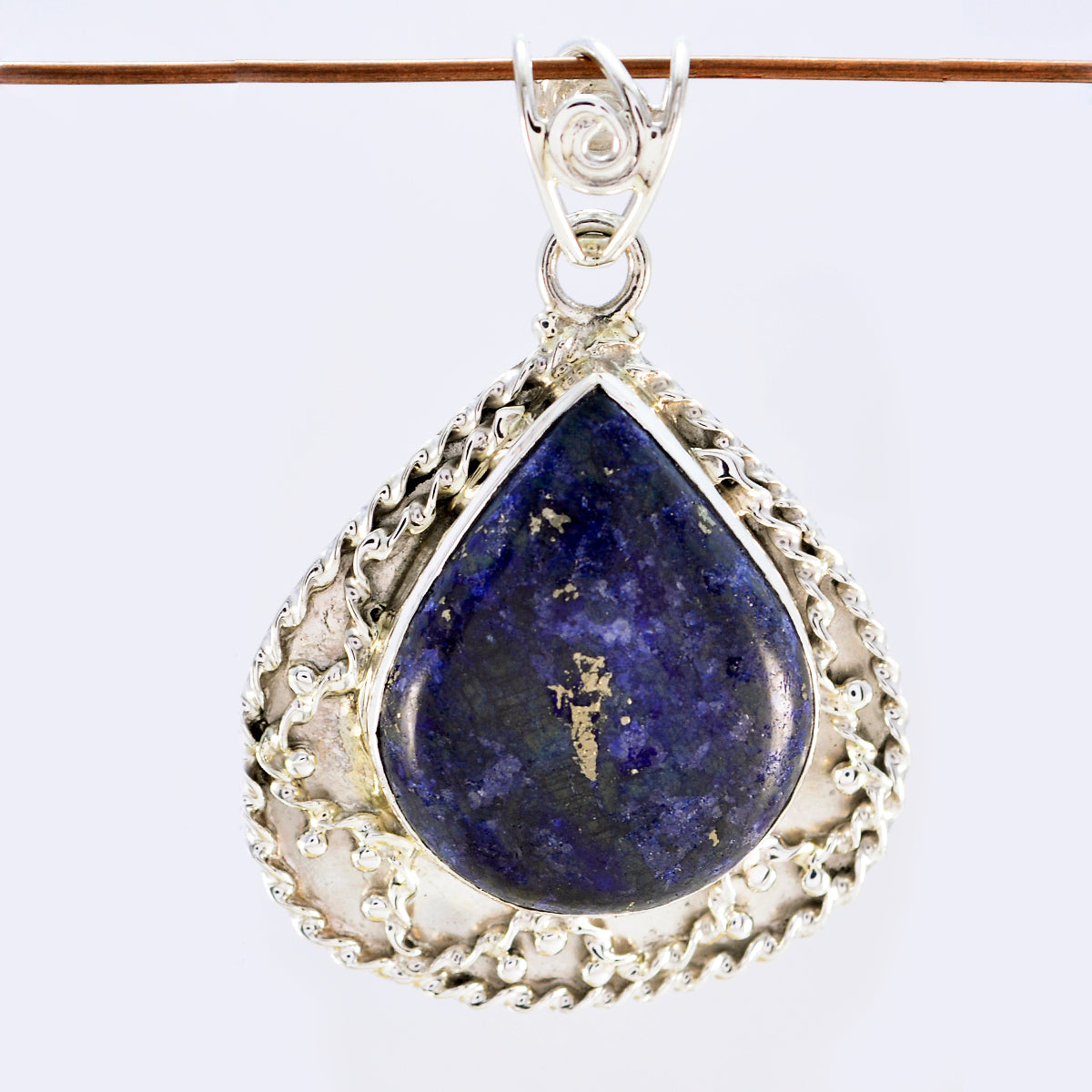 Pendentif solitaire en argent 925 et lapis-lazuli bleu, bijou turc Image secondaire du produit