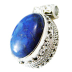 Lapis Lazuli Edgy Russian 92.5 Silver Solitaire Blue Pendant
