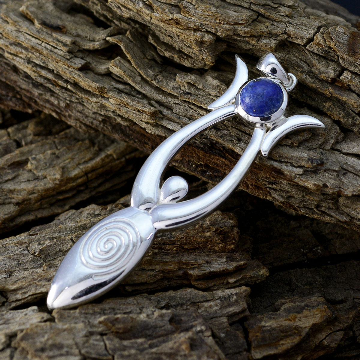 Ciondolo Emily blu di fidanzamento in argento sterling tedesco con piccolo solitario in lapislazzuli Immagine secondaria del prodotto