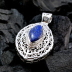 Lapis Lazuli Statement German 925 Silver Solitaire Teresa Filigree Blue Pendant Jewelry