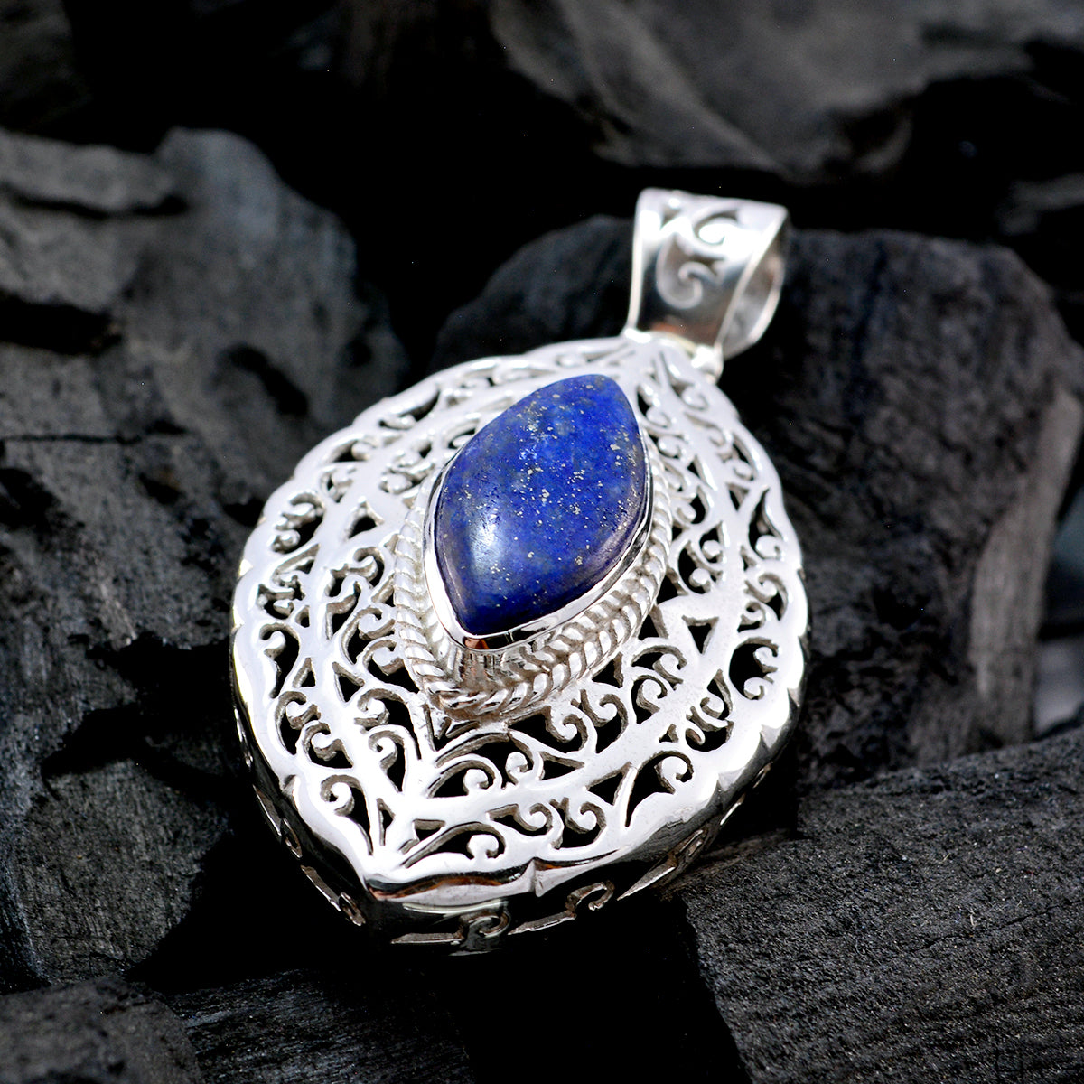 Lapis Lazuli Statement German 925 Silver Solitaire Teresa Filigree Blue Pendant Jewelry