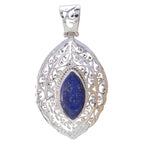 Lapis Lazuli Statement German 925 Silver Solitaire Blue Pendant