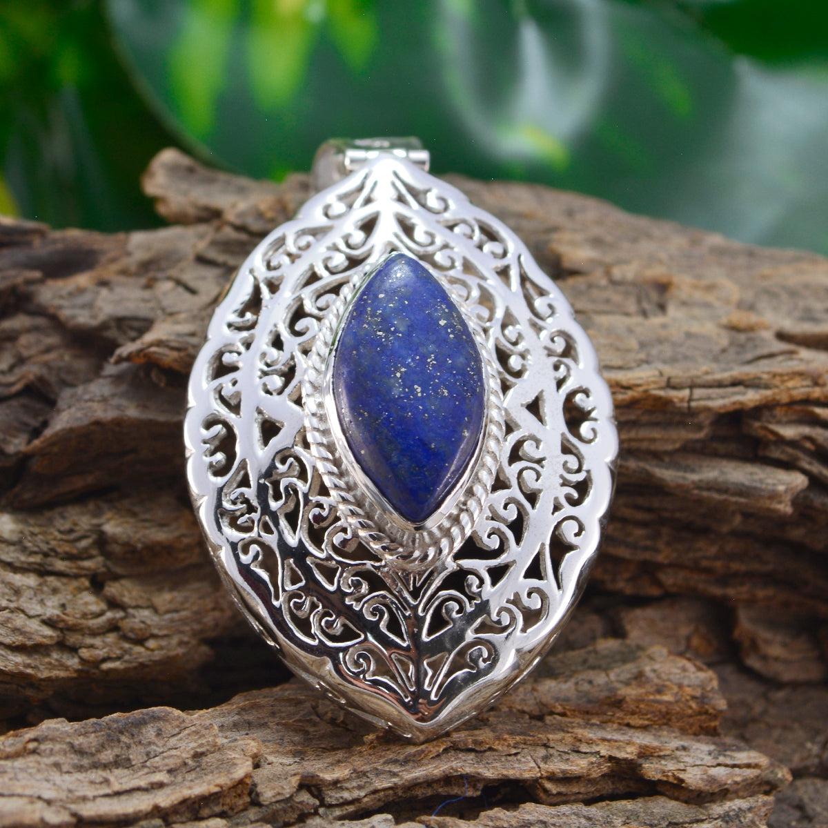 Lapis Lazuli Statement German 925 Silver Solitaire Teresa Filigree Blue Pendant Jewelry Второстепенное изображение товара
