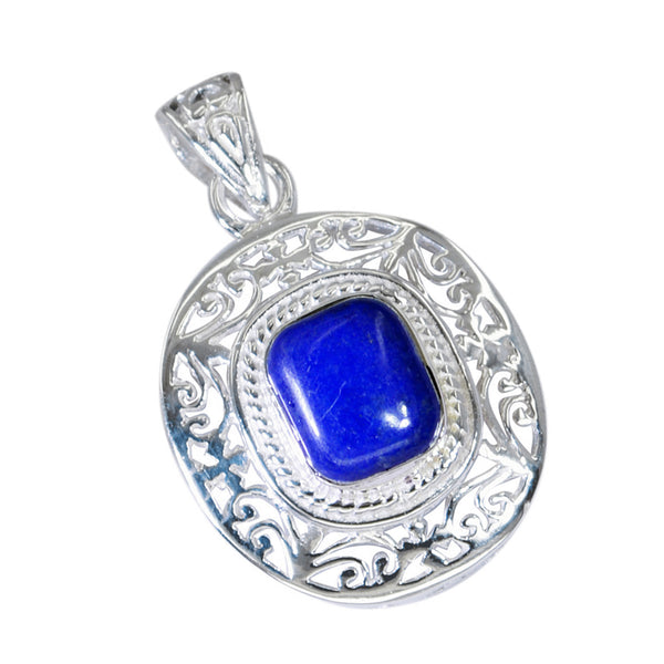 Lapis Lazuli Essential French 925 Silver Solitaire Milagros Art-Deco Blue Pendant Jewelry