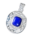 Lapis Lazuli Essential French 925 Silver Solitaire Milagros Art-Deco Blue Pendant Jewelry