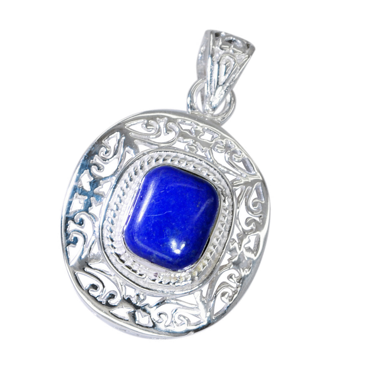 Lapis Lazuli Essential French 925 Silver Solitaire Milagros Art-Deco Blue Pendant Jewelry