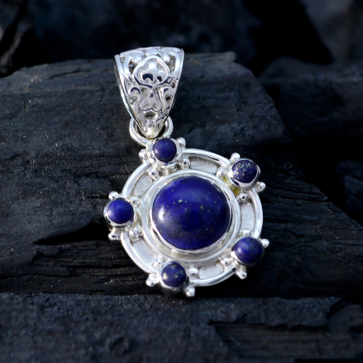 Lapis Lazuli Tiny Russian Sterling Silver multiple Luna Contemporary Blue Pendant Jewellery