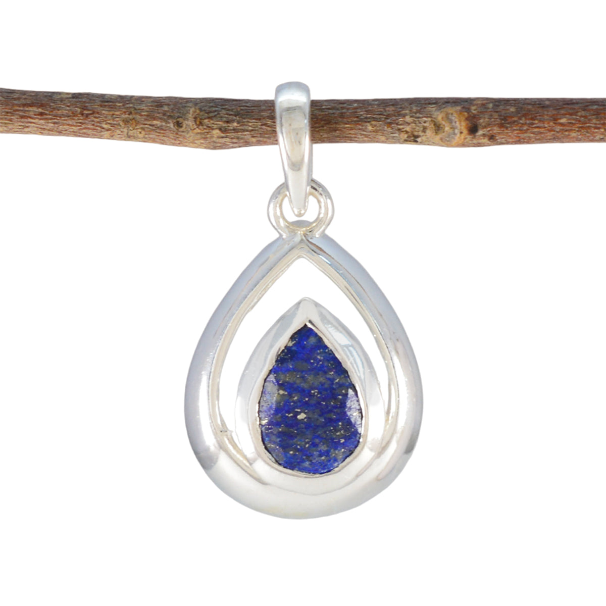 Lapis Lazuli Delicate French Silver Solitaire Blue Pendant