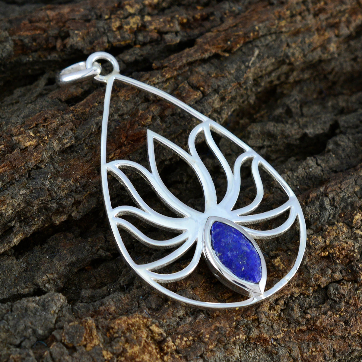 Lapislazuli, zierlicher deutscher 92,5er Silber-Solitär-Anhänger Genesis Rope-Wire Blue Zweitbild