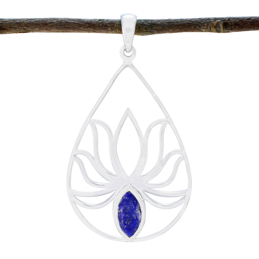 Lapis Lazuli Dainty German 92.5 Silver Solitaire Blue Pendant