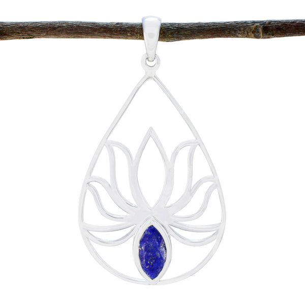 Lapis Lazuli Dainty German 92.5 Silver Solitaire Blue Pendant