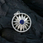 Pendentif Solitaire Sofía Lune et Étoile Bleu en Argent Sterling Italien Ultra-Mince en Lapis-Lazuli