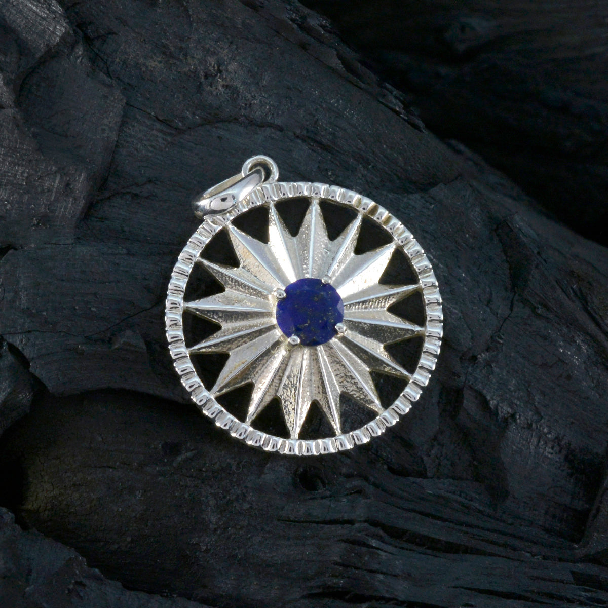 Pendentif Solitaire Sofía Lune et Étoile Bleu en Argent Sterling Italien Ultra-Mince en Lapis-Lazuli