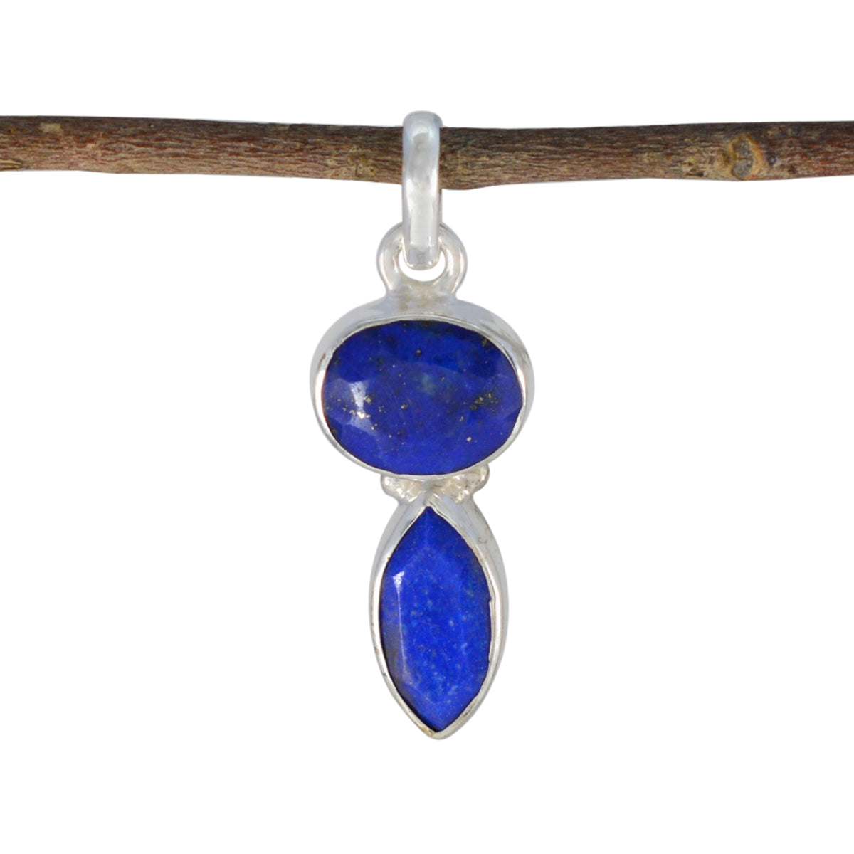 Lapis Lazuli Whisper-thin Russian Sterling Silver Toi et Moi Blue Pendant Image principale du produit