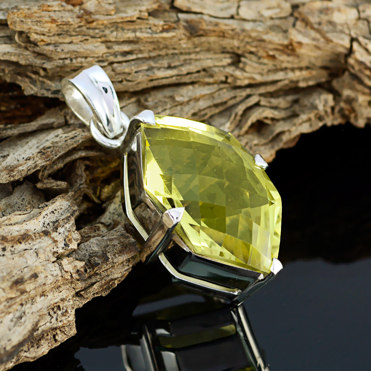 Lemon Quartz Statement Latin American 925 Silver Solitaire Valentina Ethnic Yellow Pendant Jewelry
