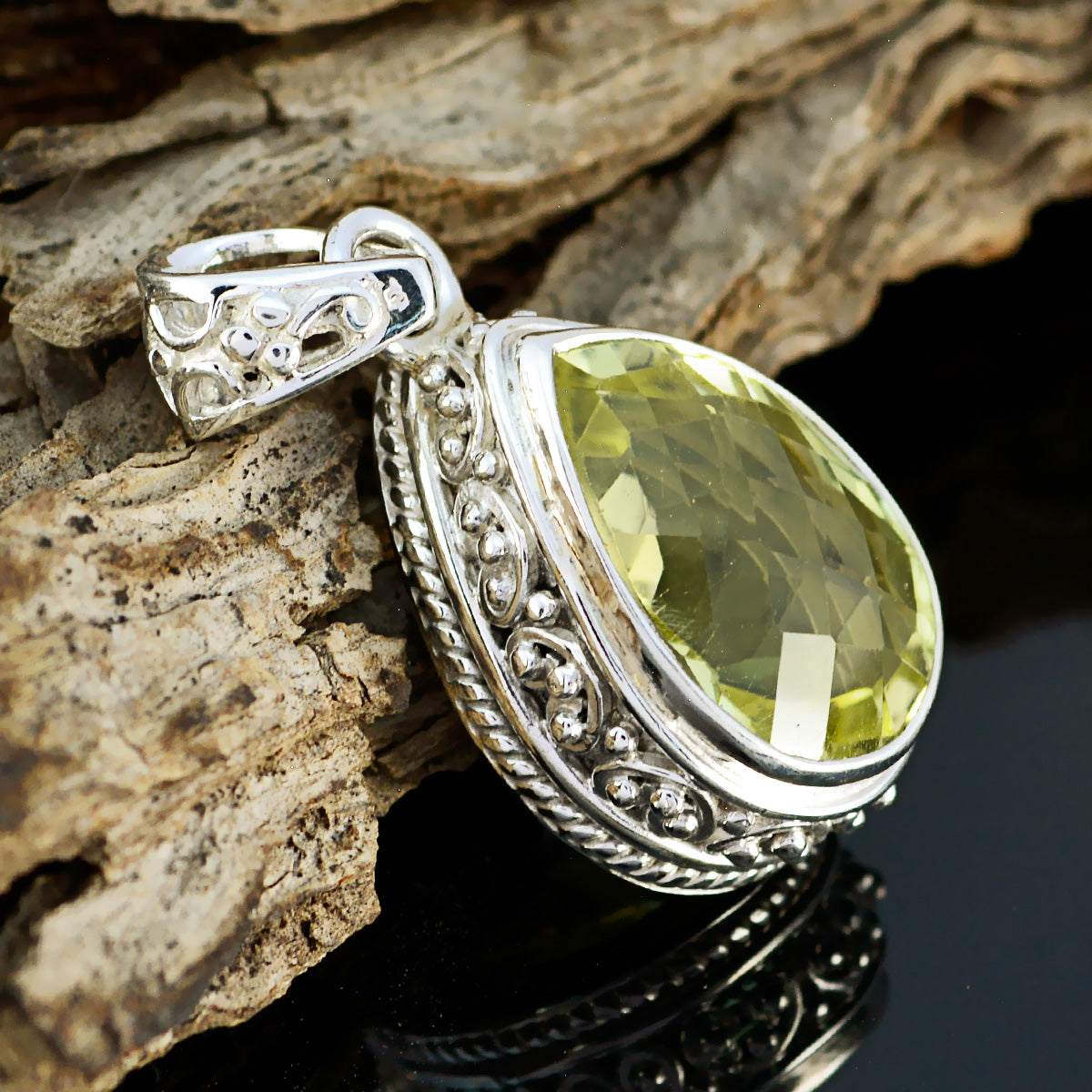 Gioiello con ciondolo solitario Aria romantico giallo in argento sterling turco leggero al quarzo limone Immagine principale del prodotto
