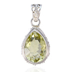 Lemon Quartz Featherlight Turkish Sterling Silver Solitaire Yellow Pendant